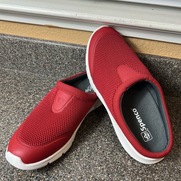 Spenco Red Fabric Mule Womens Sz 9.5 B Comfort Casual Slip On Shoes Arch Support - Picture 1 of 10